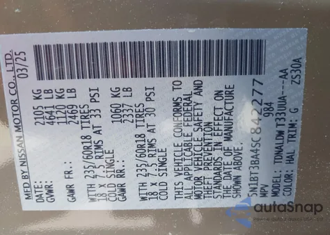 2025 Nissan Rogue Sv Fwd из США, поврежденный, VIN 5N1BT3BA4SC842277